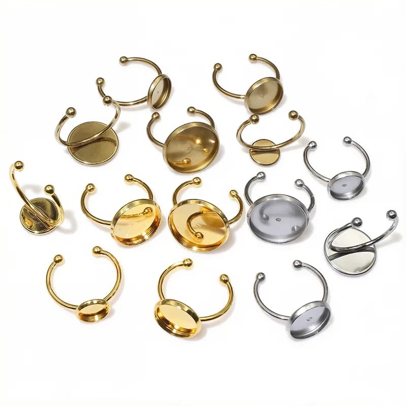 10pcs 6 8 10 12 14 16 18 20mm Stainless Steel Gold Plated Adjustable Ring Settings Blank Base,Fit 6-20mm Glass Cabochons Buttons