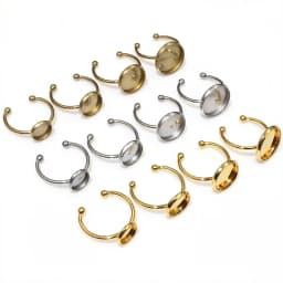 10pcs 6 8 10 12 14 16 18 20mm Stainless Steel Gold Plated Adjustable Ring Settings Blank Base,Fit 6-20mm Glass Cabochons Buttons