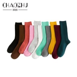 CHAOZHU Japanese Korea High School Girls High Socks Loose Solid Colors Double Needles Knitting Cotton Long Socks Women