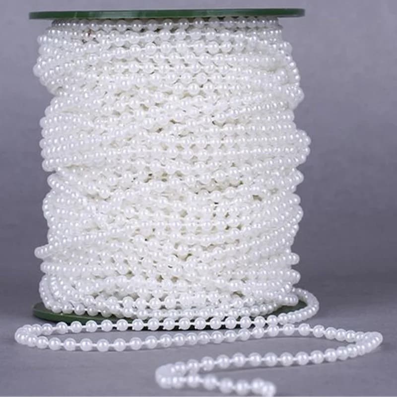 5m 3mm/4mm/5mm/6mm/8mm Craft Square Imitation Pearl Beads Cotton Line Chain For DIY Wedding Party Decoration Party Accessior