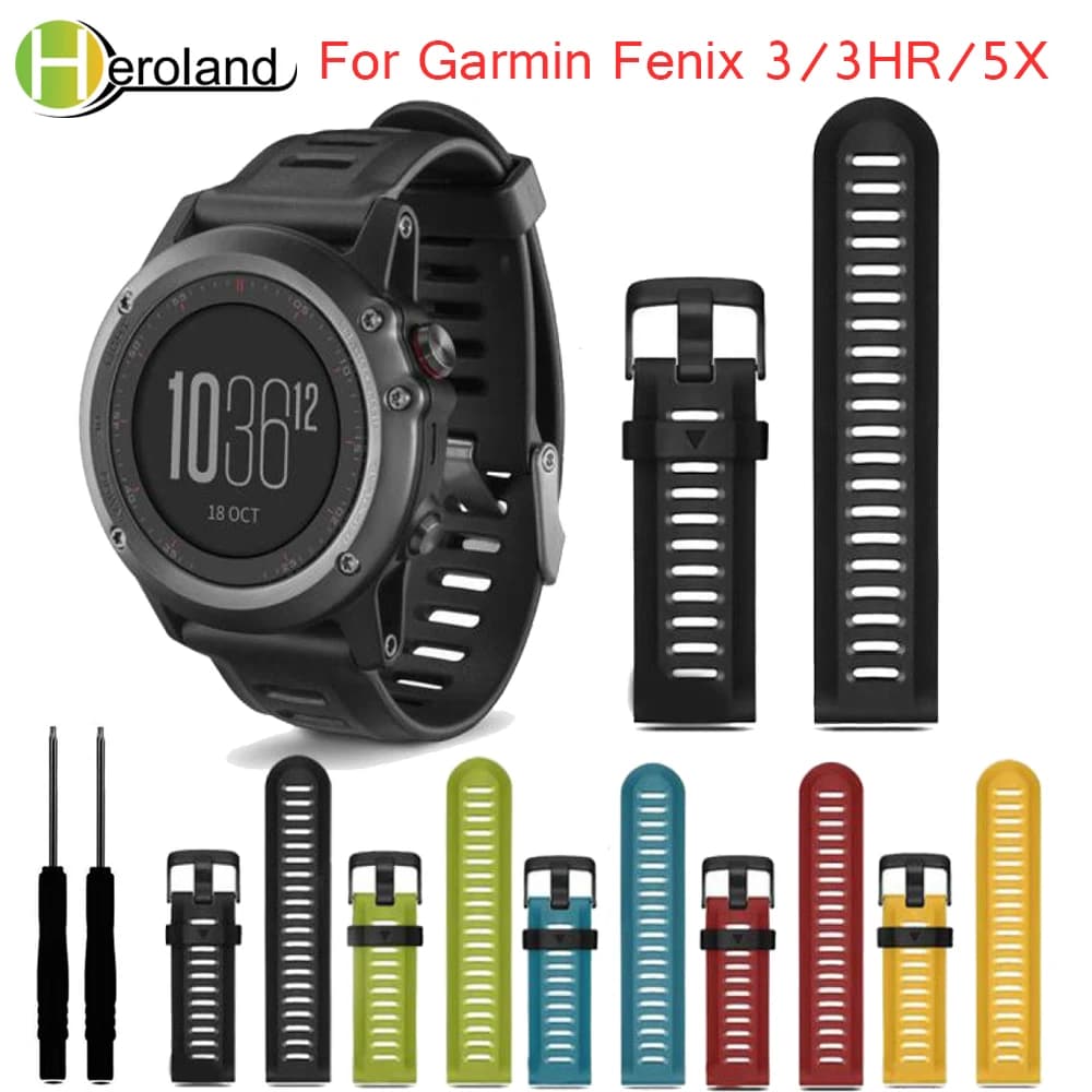 Watch Strap for Garmin Fenix 3 26mm Watch Strap Kit with tools Outdoor Sport Silicone Watchband for Garmin Fenix 3HR/Fenix 5X