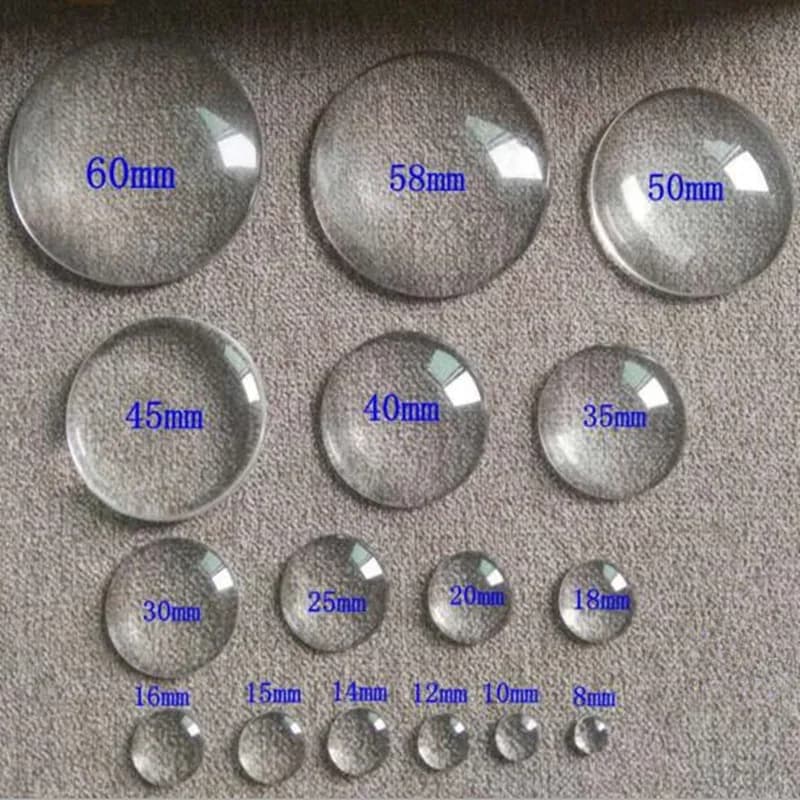 1Packs 6 8 10 12 16 20 25 60mm Round Clear Glass Cabochon Flat Back Transparent Magnifying Glass Cabochon For DIY Jewelry Making