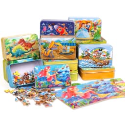 60pcs Jigsaw Cartoon Puzzle With Metal Box, Children's Early Education Animal Vehicle Puzzle, Parent-Child Interaction Game