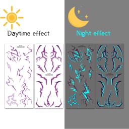 2pcs Glow in The Dark Kpop Gothic Women Face Temporary Tattoos -Cool Blue Purple Lightning & Vein Body Art Waterproof Tattoos