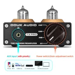 Douk Audio T3 PRO Mini MM RIAA Phono Turntable Preamp Line Level Amp HiFi Stereo RCA Valve Tube Desktop Preamplifier
