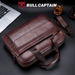 BULLCAPTAIN Men's Bag Genuine Leather Men Briefcase for Laptop 14 Messenger Men's Leather Bag Business Portfolio for Document A4