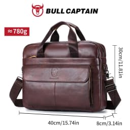 BULLCAPTAIN Men's Bag Genuine Leather Men Briefcase for Laptop 14 Messenger Men's Leather Bag Business Portfolio for Document A4