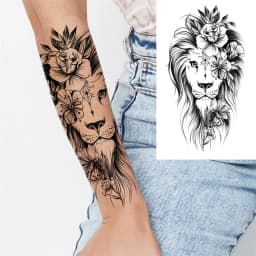 God Cross Lion Temporary Tattoos For Men Women Realistic Compass Lion Fake Tatoos Forearm Jesus Christ Thigh Tattoo Sticker