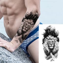 God Cross Lion Temporary Tattoos For Men Women Realistic Compass Lion Fake Tatoos Forearm Jesus Christ Thigh Tattoo Sticker