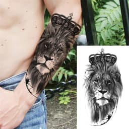 God Cross Lion Temporary Tattoos For Men Women Realistic Compass Lion Fake Tatoos Forearm Jesus Christ Thigh Tattoo Sticker