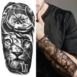 God Cross Lion Temporary Tattoos For Men Women Realistic Compass Lion Fake Tatoos Forearm Jesus Christ Thigh Tattoo Sticker