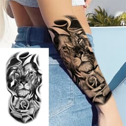 God Cross Lion Temporary Tattoos For Men Women Realistic Compass Lion Fake Tatoos Forearm Jesus Christ Thigh Tattoo Sticker