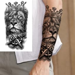 God Cross Lion Temporary Tattoos For Men Women Realistic Compass Lion Fake Tatoos Forearm Jesus Christ Thigh Tattoo Sticker