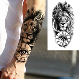 God Cross Lion Temporary Tattoos For Men Women Realistic Compass Lion Fake Tatoos Forearm Jesus Christ Thigh Tattoo Sticker