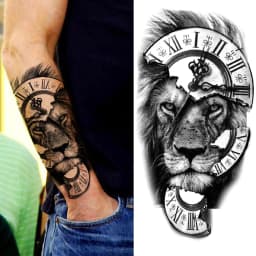 God Cross Lion Temporary Tattoos For Men Women Realistic Compass Lion Fake Tatoos Forearm Jesus Christ Thigh Tattoo Sticker