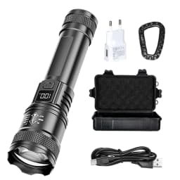 Rechargeable LED Flashlight Zoomable Torch with LCD Display 3 Modes Waterproof High Power Hand Light Outdoor Wilderness Camping