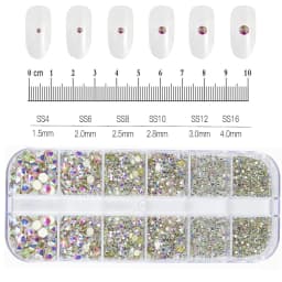 12Grids Mixed Mini Christmas Gems Nail Charms 2mm Luxury Crystal Nail Glitter Rhinestone Red/Green Flatback Christmas Nail Parts