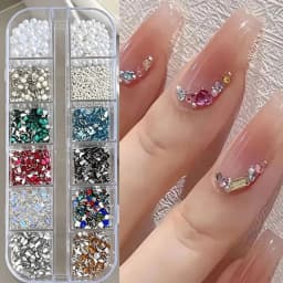 12Grids Mixed Mini Christmas Gems Nail Charms 2mm Luxury Crystal Nail Glitter Rhinestone Red/Green Flatback Christmas Nail Parts