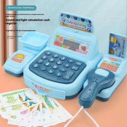 1set Interactive Kids Cash Register Machine Toy with Working Scanner Shopping Cart Play Money Set Play Gift for Children