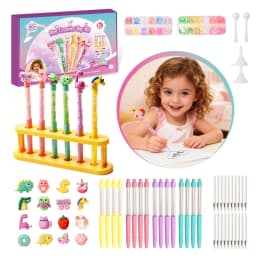 DIY Glitter Pen Making Kit Kids Craft Supplies 80+ Pieces Handmade Art Set Make 16 Pens Cartoon Decor Birthday Gift For Girls Bo