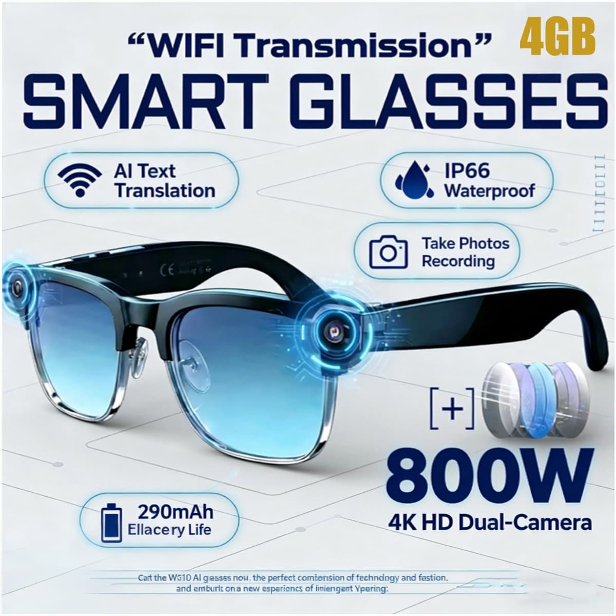 2026 New AIl Smart Glasses 4K 8MP HD Camera Video 1080P 100+ LanguagesTranslation WiFi Sunglasses Bluetooth Call Music Men Women
