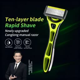 Classic Manual Razor Set: Men's Daily Facial Care, 10-Layer Stainless Steel Razor, Smooth Shave, 1 Handle + 4 Blades, Great Value Offer