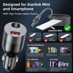 Power Charger for Starlink Mini Car Adapter with 12V-24V to 30V DC Step Up Converter USB-A QC 3.0 Cigarette Lighter Adapter