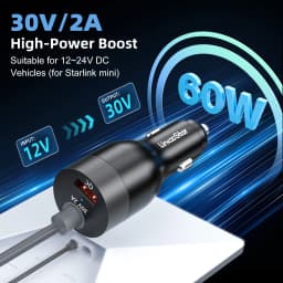 Power Charger for Starlink Mini Car Adapter with 12V-24V to 30V DC Step Up Converter USB-A QC 3.0 Cigarette Lighter Adapter