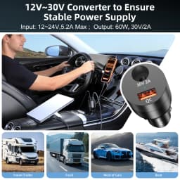 Power Charger for Starlink Mini Car Adapter with 12V-24V to 30V DC Step Up Converter USB-A QC 3.0 Cigarette Lighter Adapter