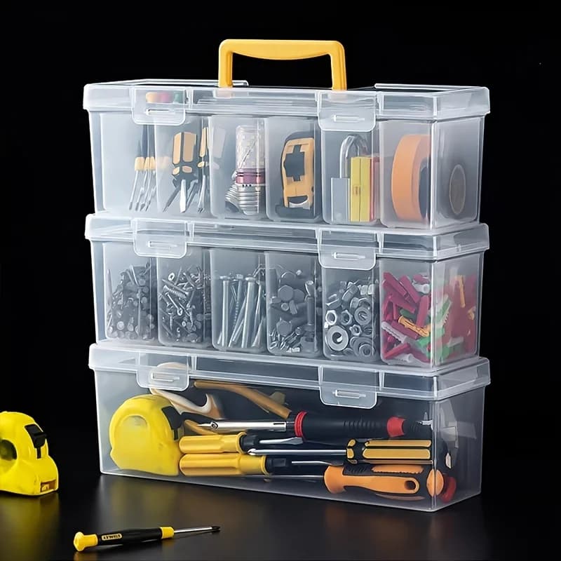 7pcs Set: 6 Small Boxes + 1 Large Box, Multi-Compartment Transparent Tool Storage Case, Household Organizer for Screws, Wrenches