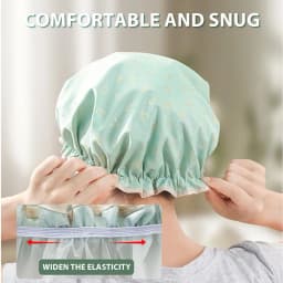 Large Shower Caps For Women, Reusable Waterproof Shower Cap Double Layers Bath Caps With Hair Scrunchies For Long Thick Hair