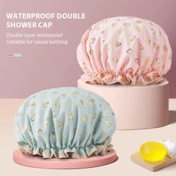 Large Shower Caps For Women, Reusable Waterproof Shower Cap Double Layers Bath Caps With Hair Scrunchies For Long Thick Hair