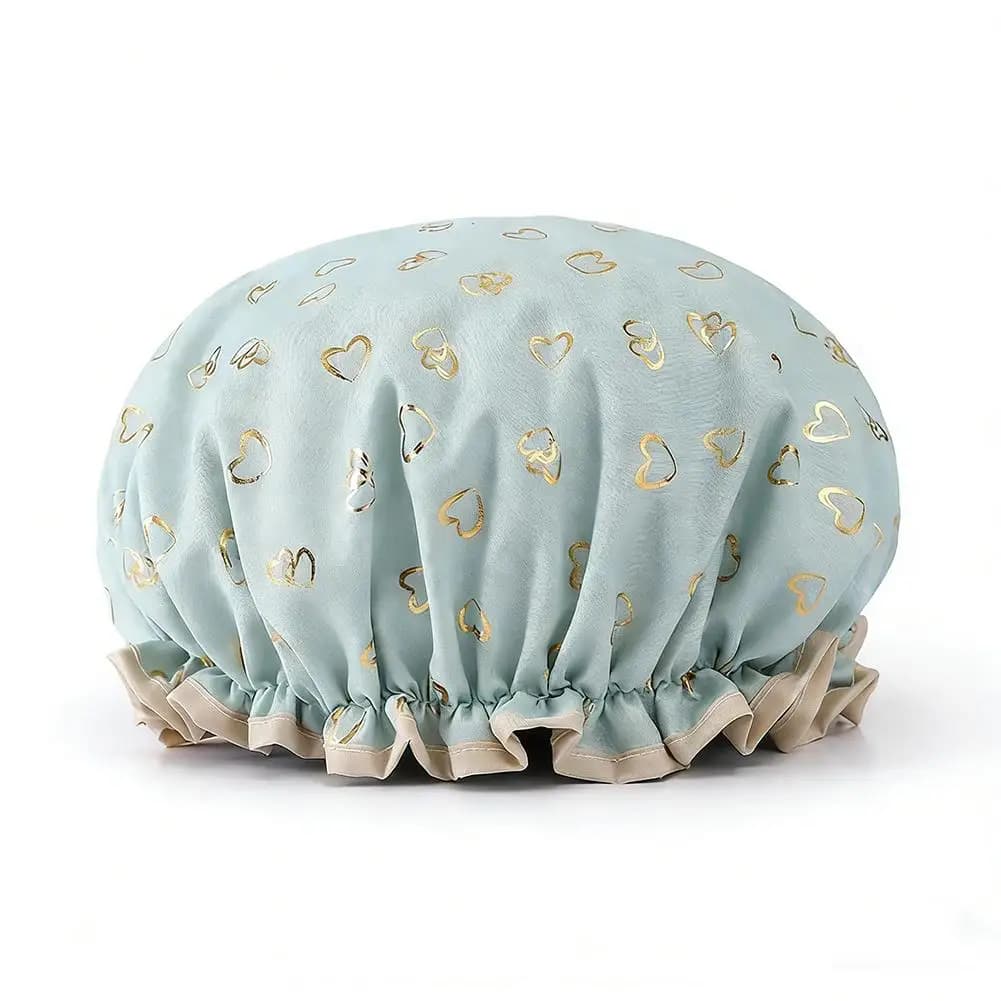 Large Shower Caps For Women, Reusable Waterproof Shower Cap Double Layers Bath Caps With Hair Scrunchies For Long Thick Hair