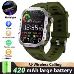 Military Outdoor Smart Watch Men’s GPS Tracking Flashlight Bluetooth Call 2.01" AMOLED Screen Waterproof Sports Smartwatch Ht30