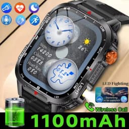 Military Outdoor Smart Watch Men’s GPS Tracking Flashlight Bluetooth Call 2.01" AMOLED Screen Waterproof Sports Smartwatch Ht30