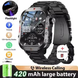 Military Outdoor Smart Watch Men’s GPS Tracking Flashlight Bluetooth Call 2.01" AMOLED Screen Waterproof Sports Smartwatch Ht30