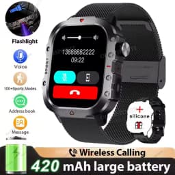 Military Outdoor Smart Watch Men’s GPS Tracking Flashlight Bluetooth Call 2.01" AMOLED Screen Waterproof Sports Smartwatch Ht30