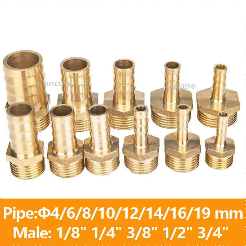 Brass Pipe Fitting 4mm 6mm 8mm 10mm 12mm 19mm Hose Barb Tail 1/8" 1/4" 1/2" 3/8" BSP Male Connector Joint Copper Coupler Adapter