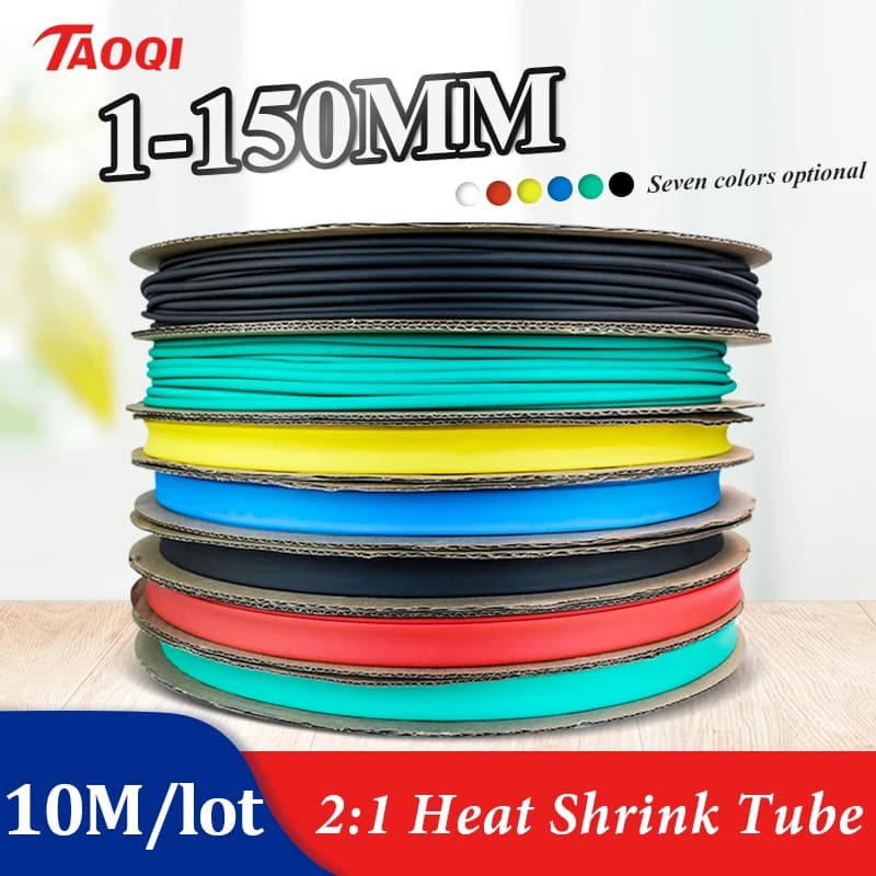 10 METER/LOT BLACK 1/2/3/4/5/6/8/10/10/12/14/16/18/20mm Heat Shrink Wrapping Tube Kit Insulation Tubing Thermoresistant Tube