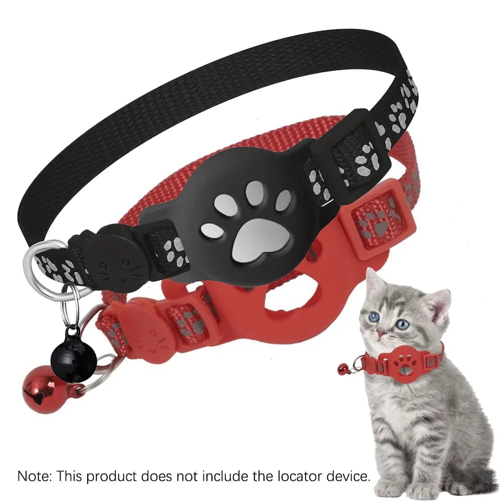 Pet Collar with Tag Holder Airtag Protective Case, Reflective Cat Collars with Bells Adjustable 8-12.5" To Fit All Domestic Cats