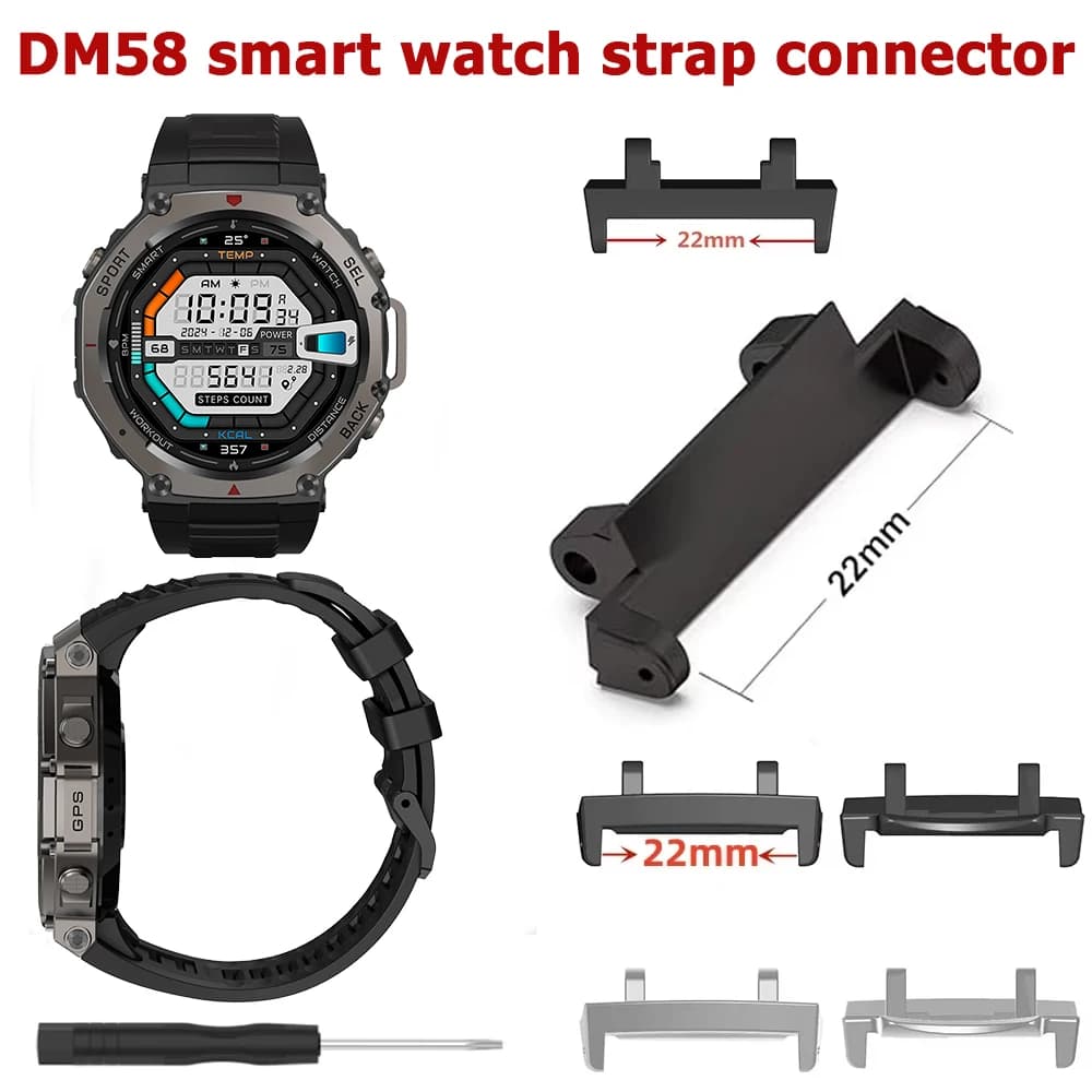 Suitable for DM58 T-REX3 Smartwatch, Silicone Strap, Stainless Steel Strap, Width 22mm, DM58 Smartwatch Wristband Connector