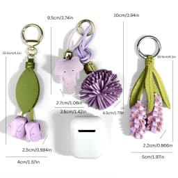Purple Butterfly & Flower Keychain Charm Set, Cute PU Leather Floral Bag Accessories for Purple Lovers/Realistic Bloom/Good Gift