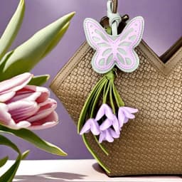 Purple Butterfly & Flower Keychain Charm Set, Cute PU Leather Floral Bag Accessories for Purple Lovers/Realistic Bloom/Good Gift