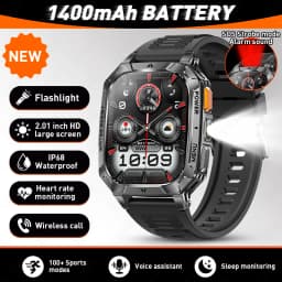 LIGE New Outdoor Military 1400 mAh Battery Smart Watch Men IP68 Waterproof LED Flashlight Health Monitor Call Sports Smartwatch