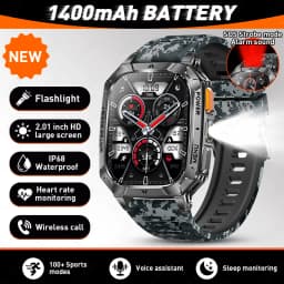 LIGE New Outdoor Military 1400 mAh Battery Smart Watch Men IP68 Waterproof LED Flashlight Health Monitor Call Sports Smartwatch