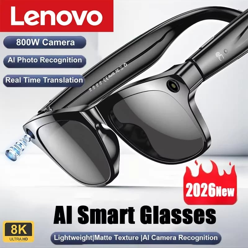 Lenovo 100MP Camera 8K HD Smart Glasses Chat GPT 260mAh Battery Bluetooth Call Voice Assistant Control Smart Glasses for Men