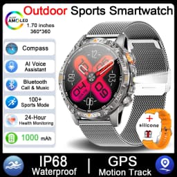 1000mAh Super Capacity Battery Outdoor GPS Smart Watch Men Compass 3ATM Waterproof HD BT Call 1.7inch Screen Smartwatch 2026 New