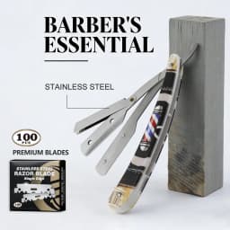 Professional Men Folding Straight Razor Set Vintage Salon Pole Handle Manual Shaver Holder Barber Hairdressing Hair Removal Tool
