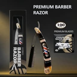 Professional Men Folding Straight Razor Set Vintage Salon Pole Handle Manual Shaver Holder Barber Hairdressing Hair Removal Tool