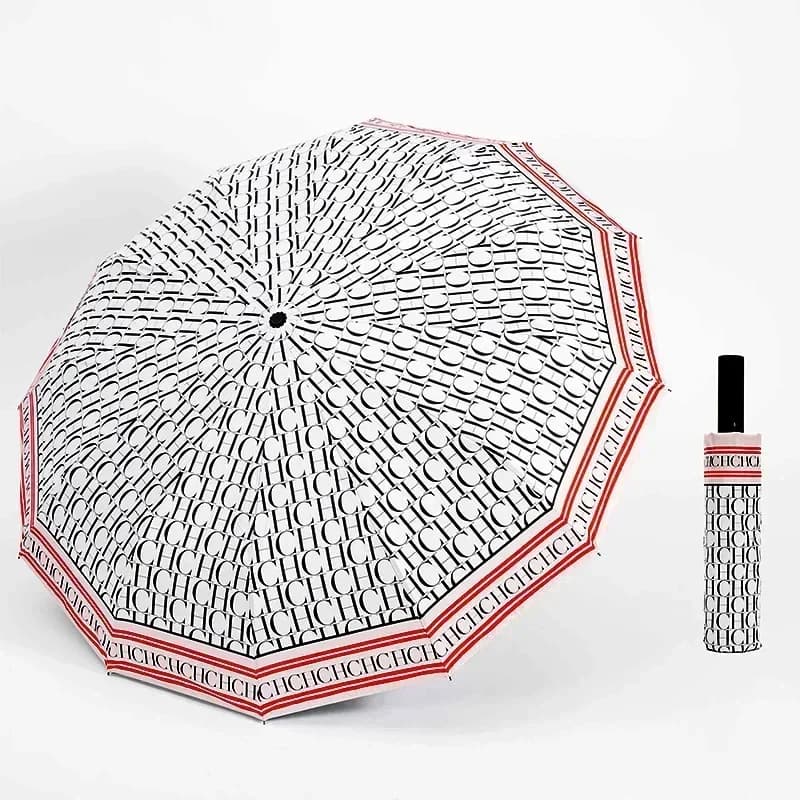 CH Monogram Full Print Portable Folding Umbrella Everyday Sun Protection UV Protection Dual Use For Sun And Rain
